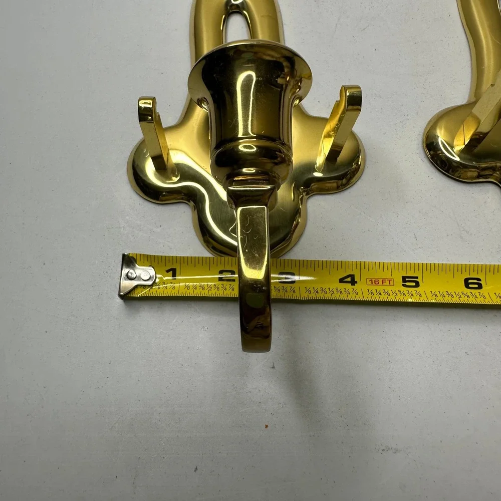 Vintage Partylite Brass Wall Sconces Pair Polished Gold Taper Candle Holders Set - Picture 3 of 4